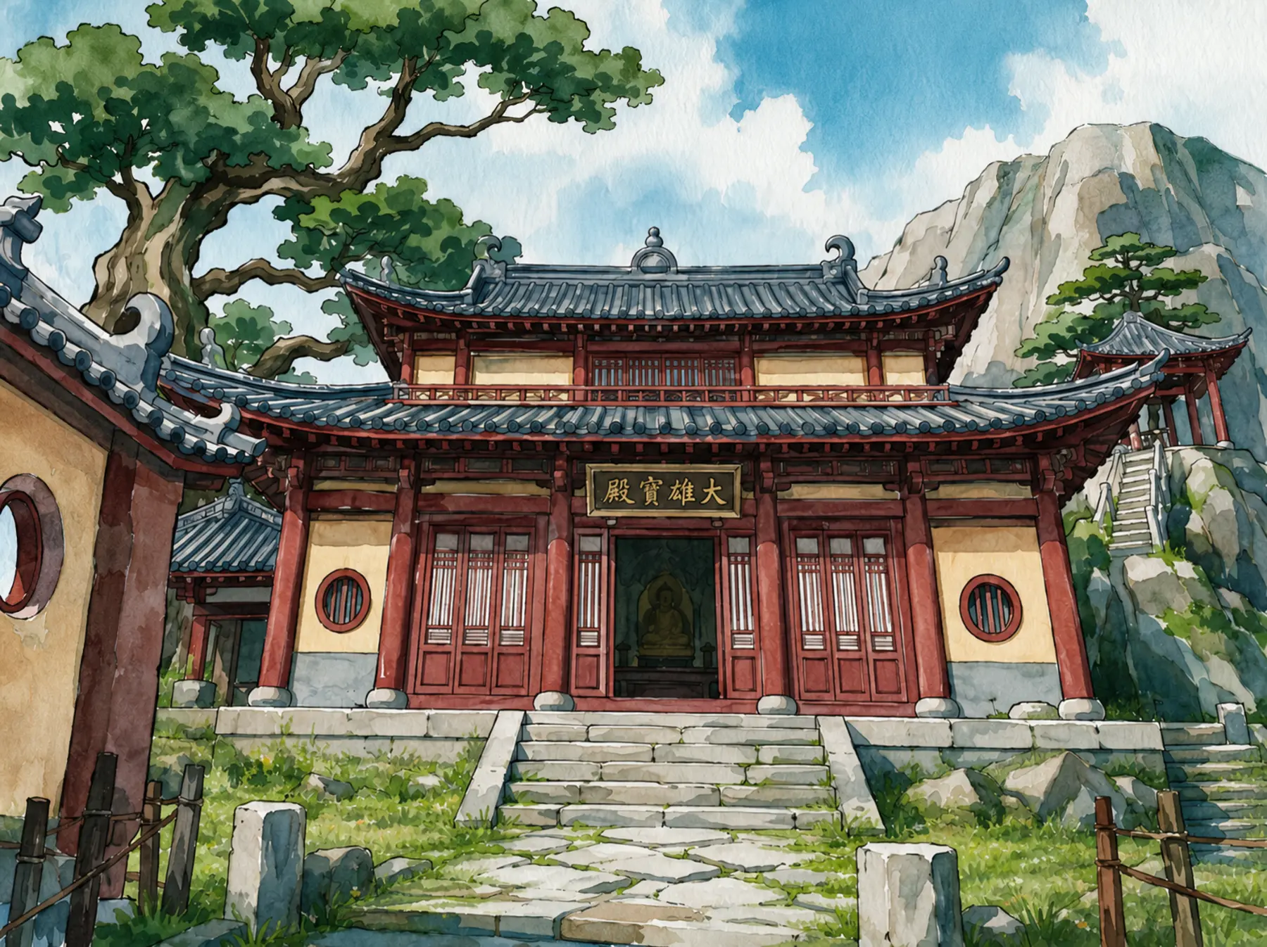 寺庙正面仰视场景设定